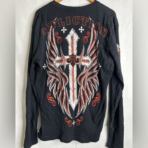 Affliction Black Long Sleeve Cotton Thermal Shirt Size Large